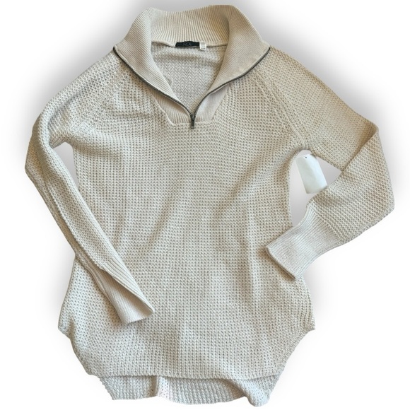 Nordstrom RDI Waffle Knit 1/4 Zip Mock Neck Sweater Oatmeal Tan NWT NEW beige XS - Picture 2 of 10
